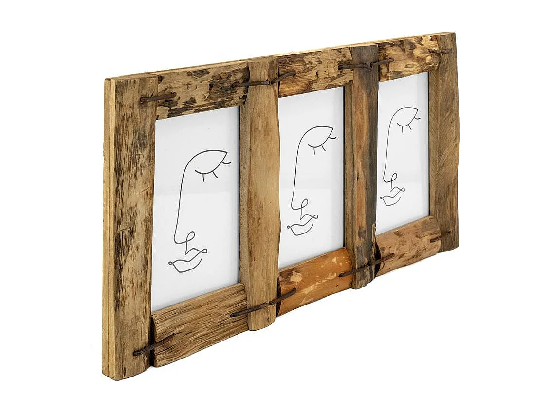 Cadre photo 3 vues en bois recyclé – Rustique et naturel