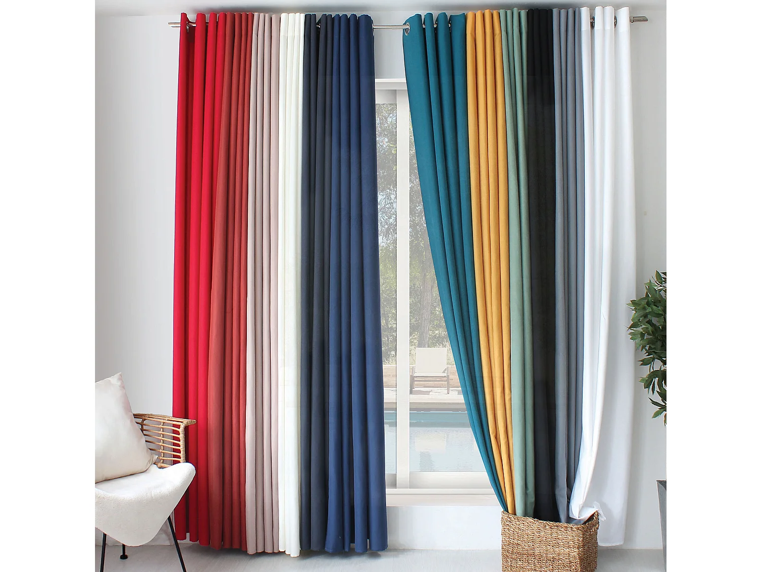 Lot de 2 rideaux avec œillets, terre cuite, 140x240cm, 100% polyester, Collection ZOE