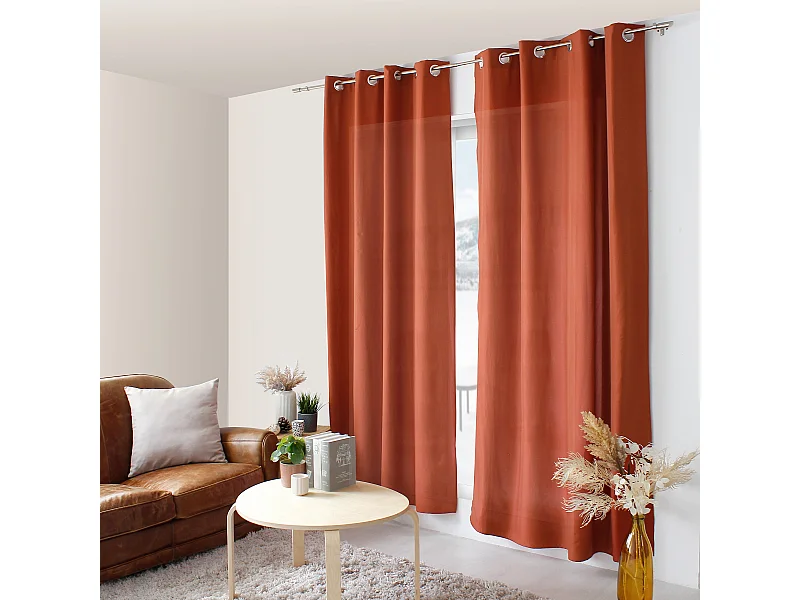 Lot de 2 rideaux avec œillets, terre cuite, 140x240cm, 100% polyester, Collection ZOE