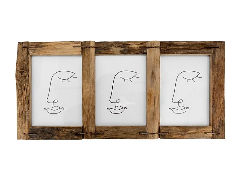 Cadre photo 3 vues en bois recyclé – Rustique et naturel
