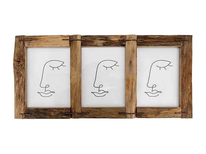 Cadre photo 3 vues en bois recyclé – Rustique et naturel