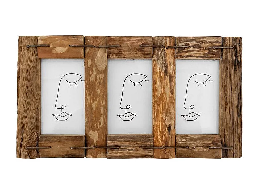 Cadre photo 3 vues en bois recyclé – Rustique et naturel