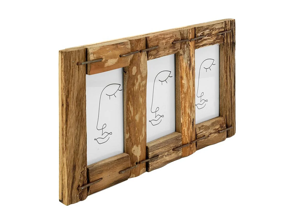 Cadre photo 3 vues en bois recyclé – Rustique et naturel