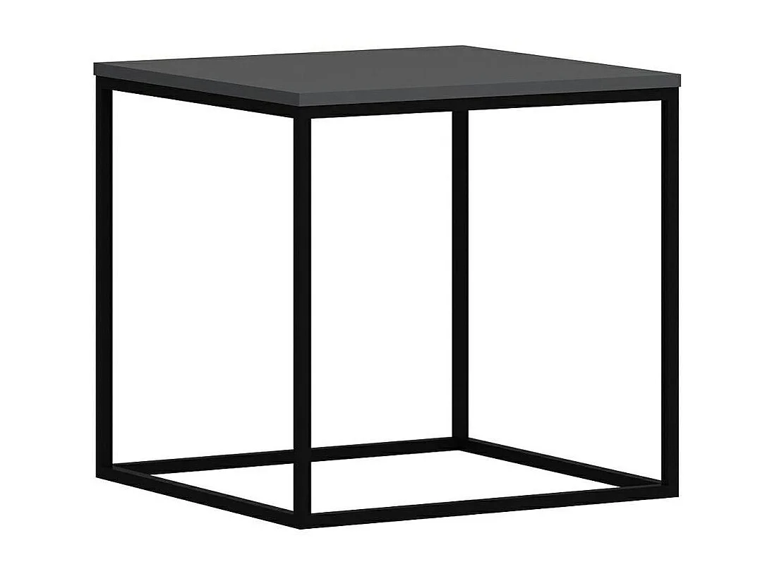 Bout de canapé cube, plateau gris foncé pieds métal JENA