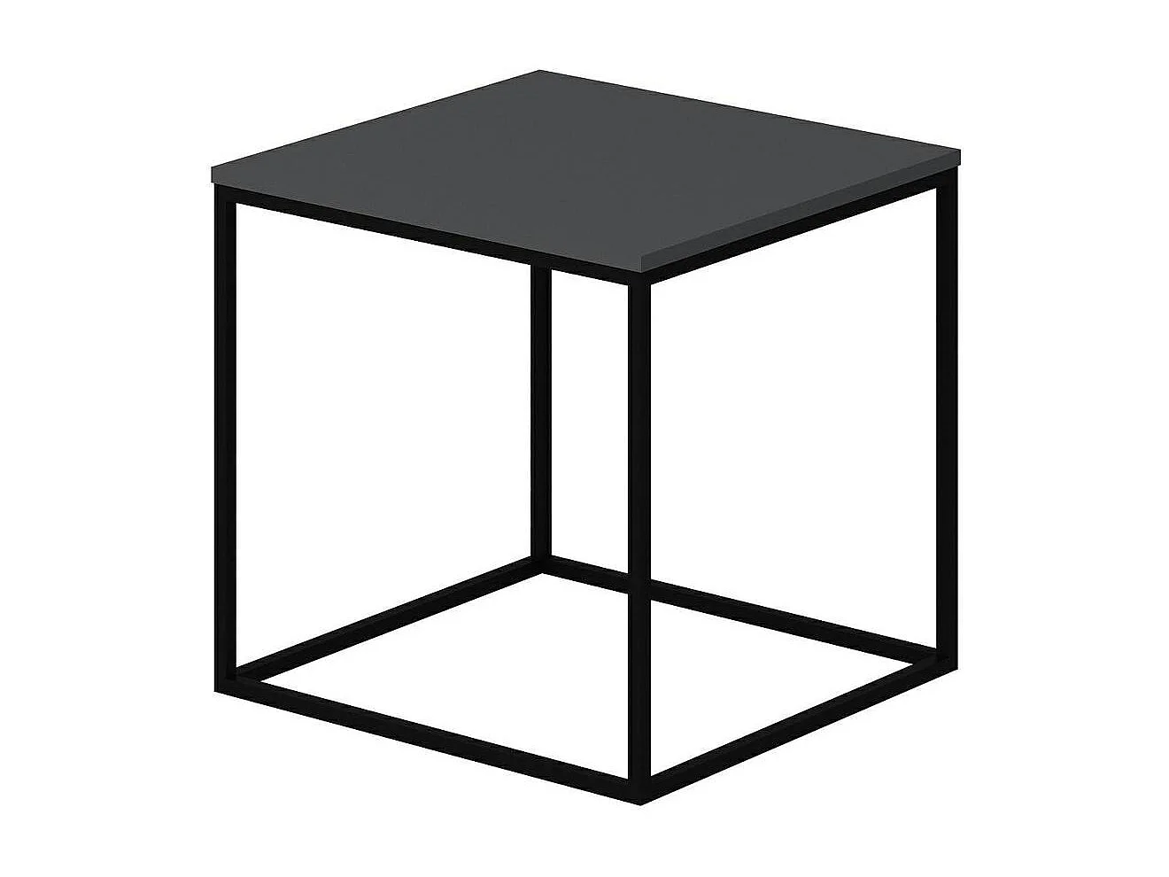 Bout de canapé cube, plateau gris foncé pieds métal JENA