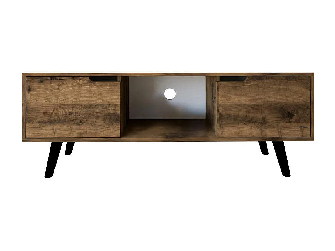 Petit meuble TV 2 portes effet bois foncé pieds noirs MARFA