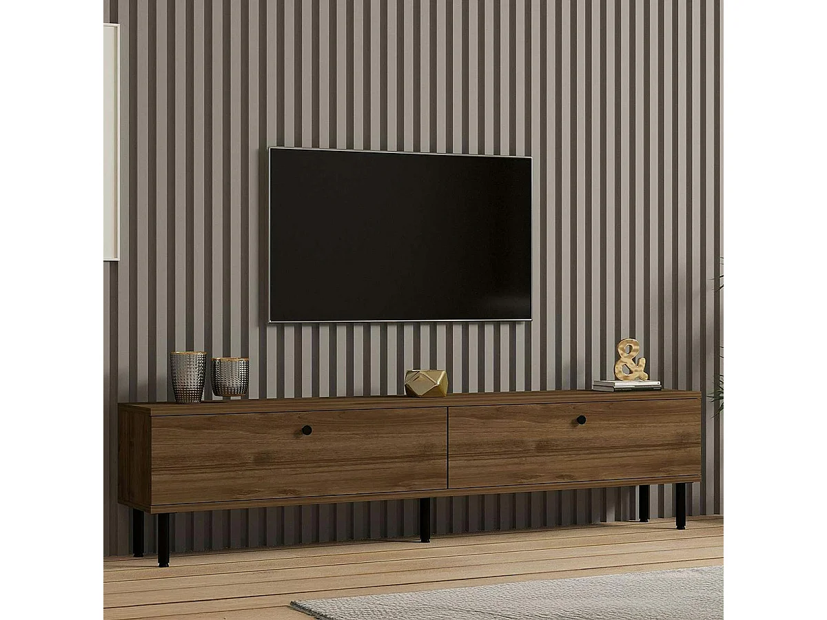 Meuble TV moderne 2 portes effet bois foncé JENA