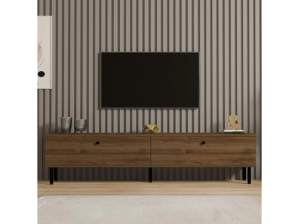 Meuble TV moderne 2 portes effet bois foncé JENA
