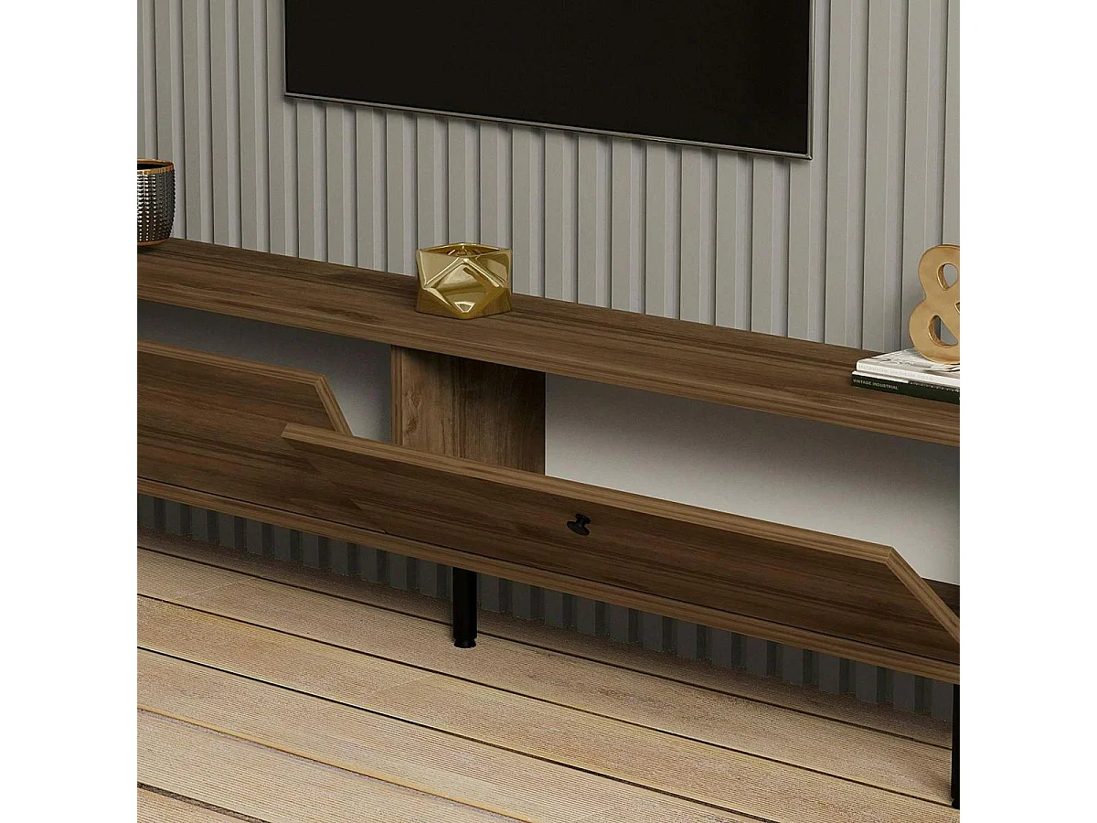 Meuble TV moderne 2 portes effet bois foncé JENA