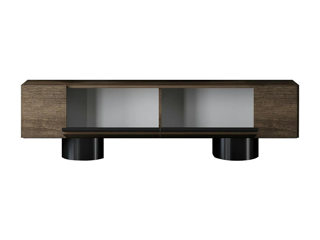 Meuble TV design effet noyer pieds cylindres noirs JENA