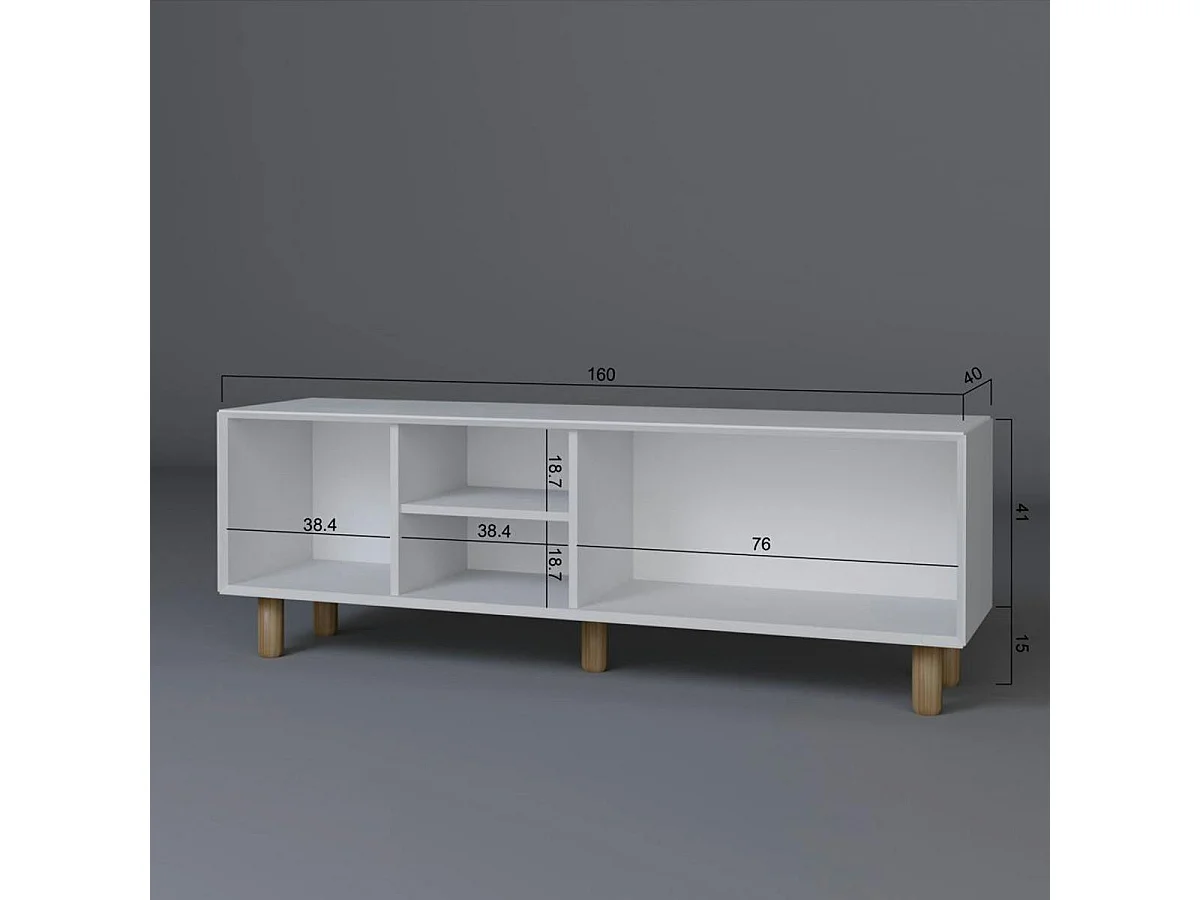 Meuble TV blanc avec cannage, 3 portes VAREN