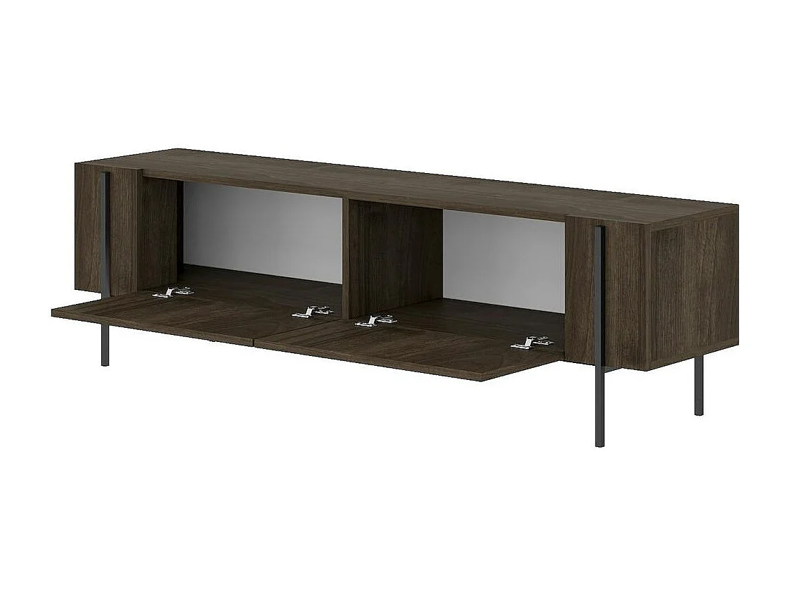 Meuble TV design effet bois foncé pieds noirs baguette JENA