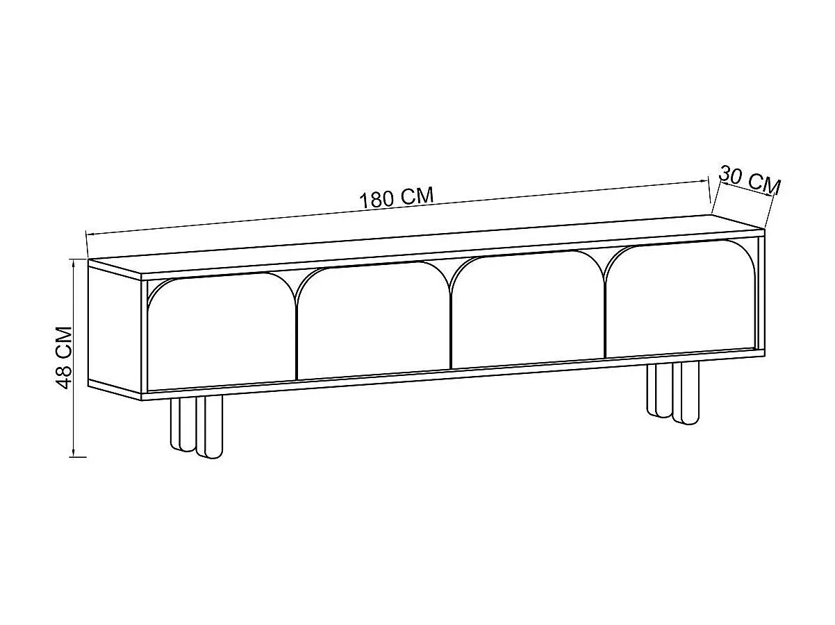 Meuble TV avec rangement, 4 portes courbes grises VAREN