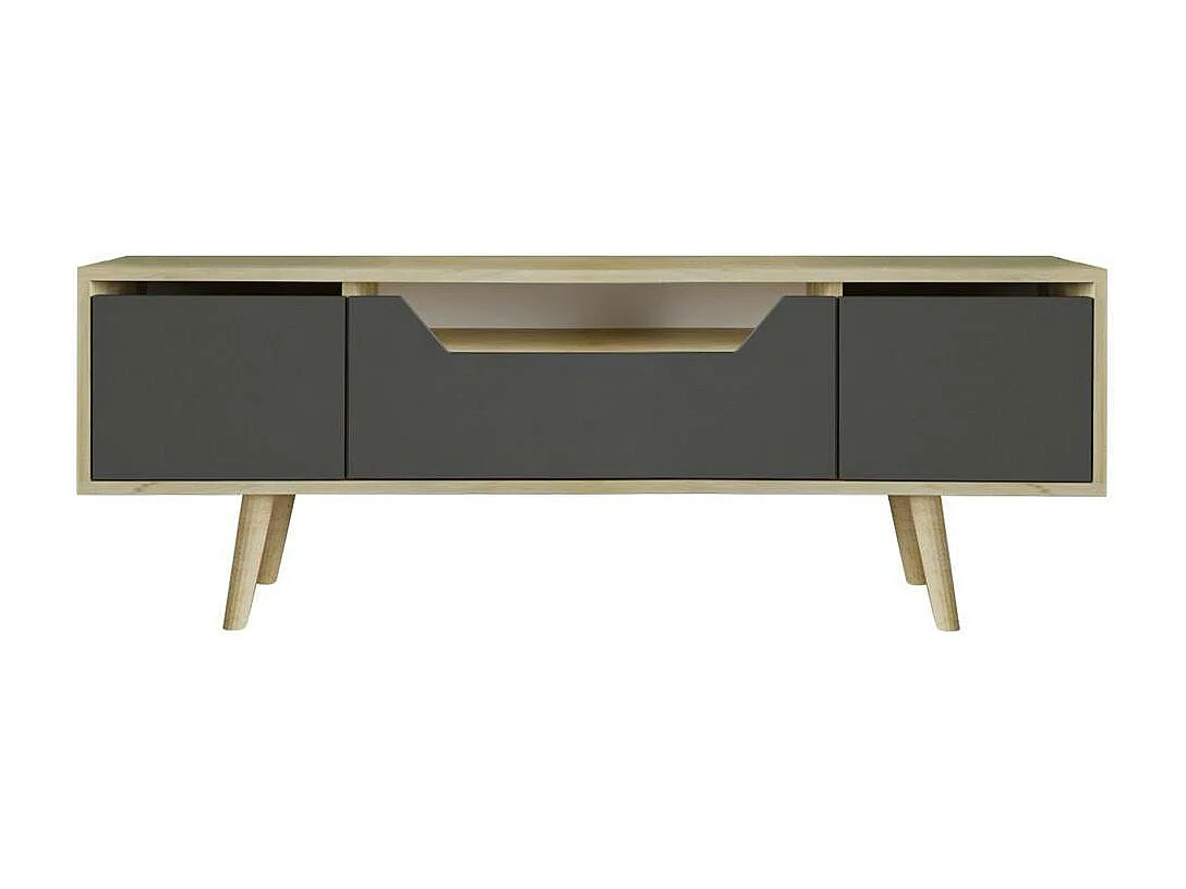 Meuble TV moderne 3 portes grises cadre clair 150 cm MARFA