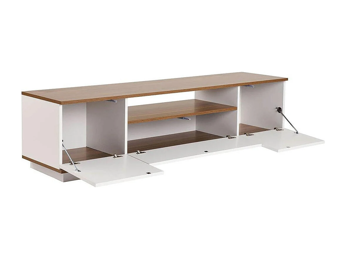 Meuble TV moderne 3 portes blanc et effet noyer MARFA