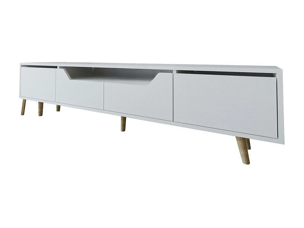 Long meuble TV blanc moderne, 4 portes 180 cm MARFA