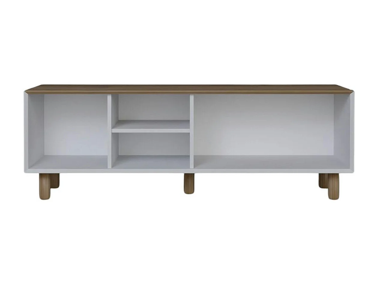 Meuble TV blanc, 3 portes à cadre plateau effet chêne VAREN