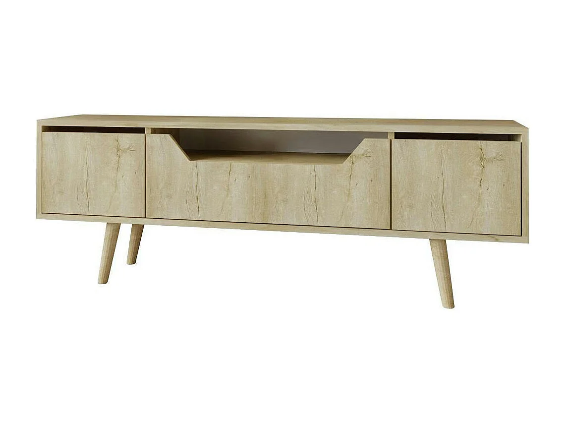 Meuble TV moderne 3 portes effet bois clair 150 cm MARFA