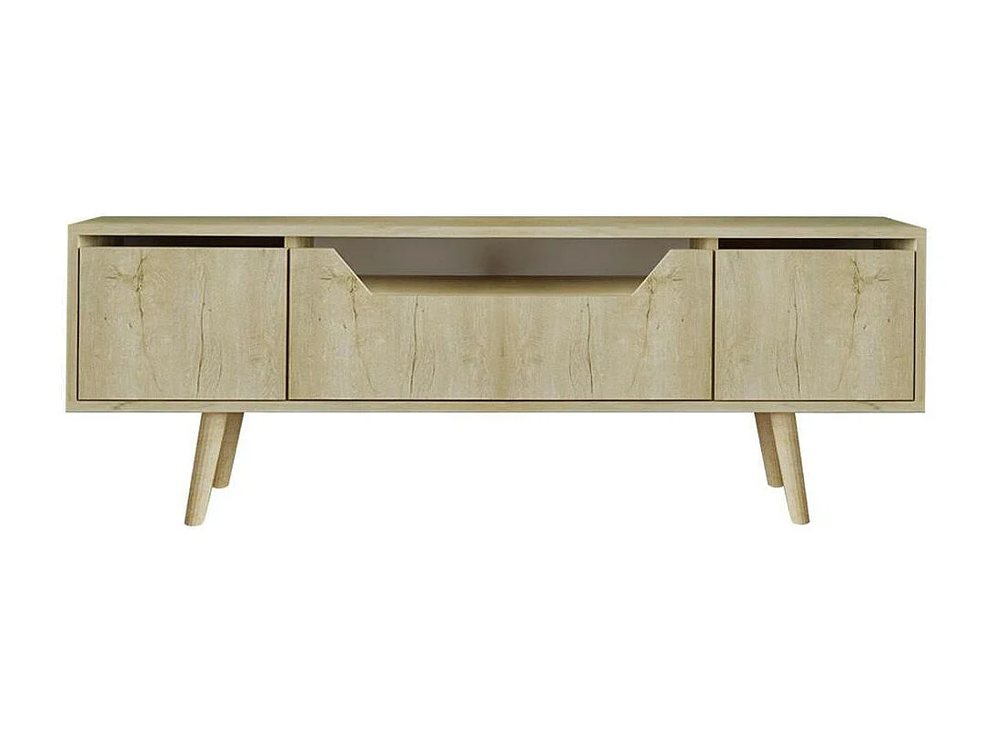 Meuble TV moderne 3 portes effet bois clair 150 cm MARFA