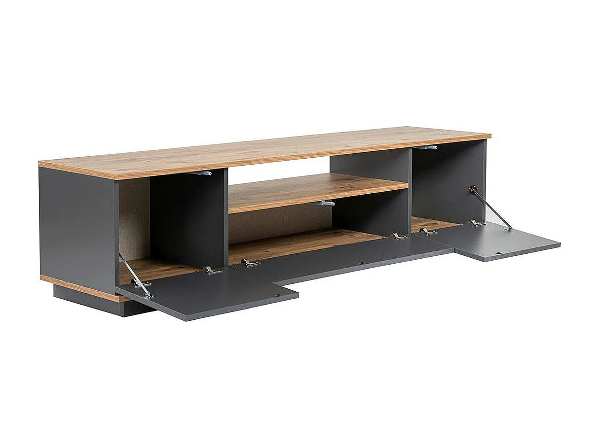 Meuble TV moderne 3 portes gris foncé et effet pin MARFA