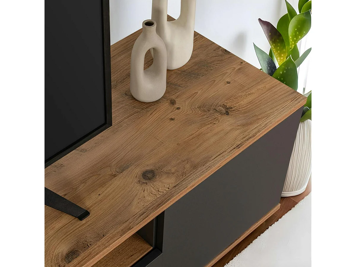 Meuble TV moderne 3 portes gris foncé et effet pin MARFA