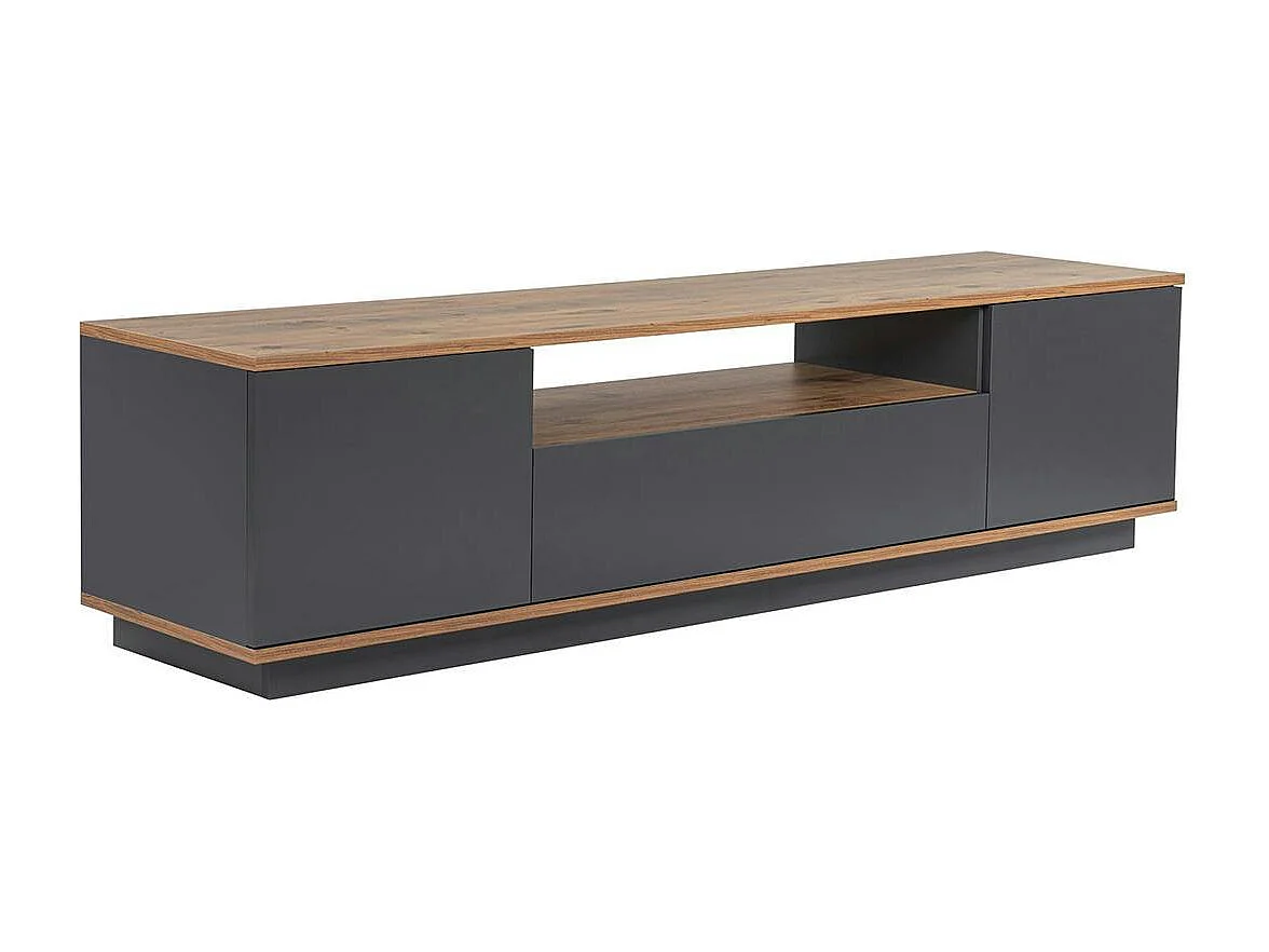 Meuble TV moderne 3 portes gris foncé et effet pin MARFA