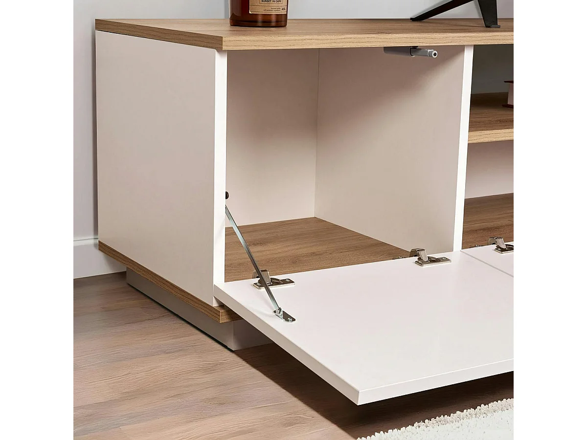 Meuble TV moderne 3 portes blanc et effet chêne MARFA