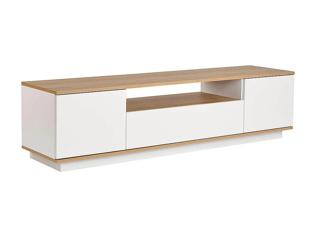 Meuble TV moderne 3 portes blanc et effet chêne MARFA