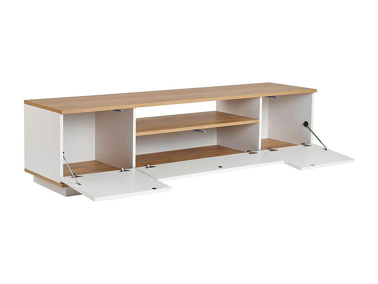 Meuble TV moderne 3 portes blanc et effet chêne MARFA