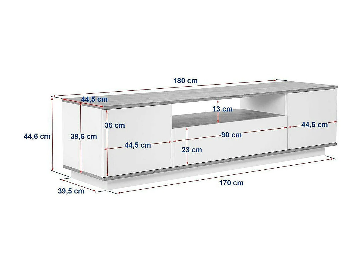 Meuble TV moderne 3 portes blanc et effet chêne MARFA