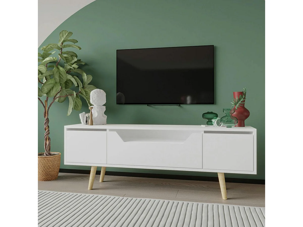 Meuble TV blanc moderne, 3 portes 150 cm MARFA