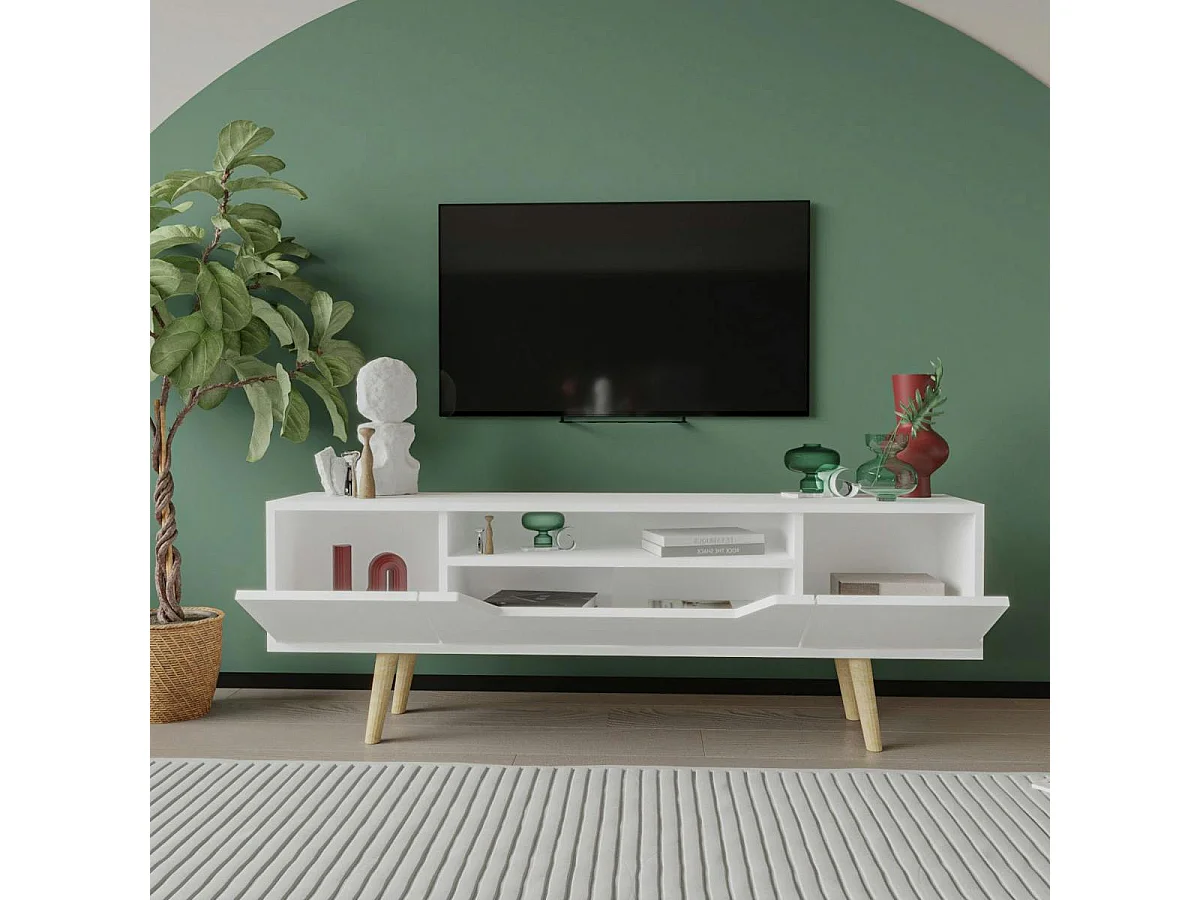 Meuble TV blanc moderne, 3 portes 150 cm MARFA