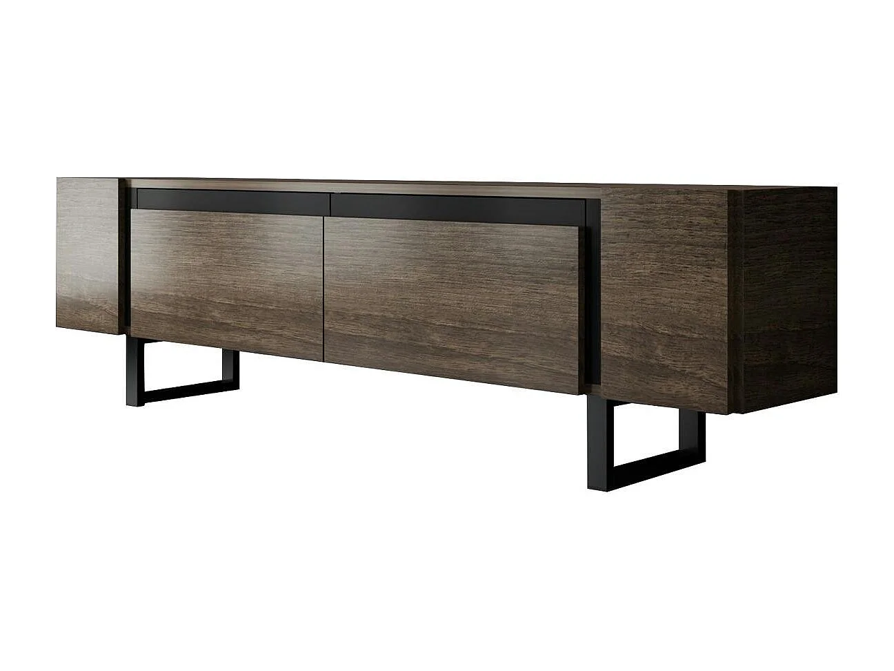 Meuble TV design effet noyer pieds cadres noirs JENA