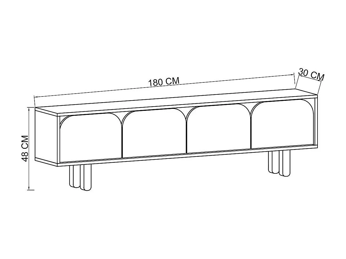 Meuble TV avec rangement, 4 portes courbes effet bois VAREN