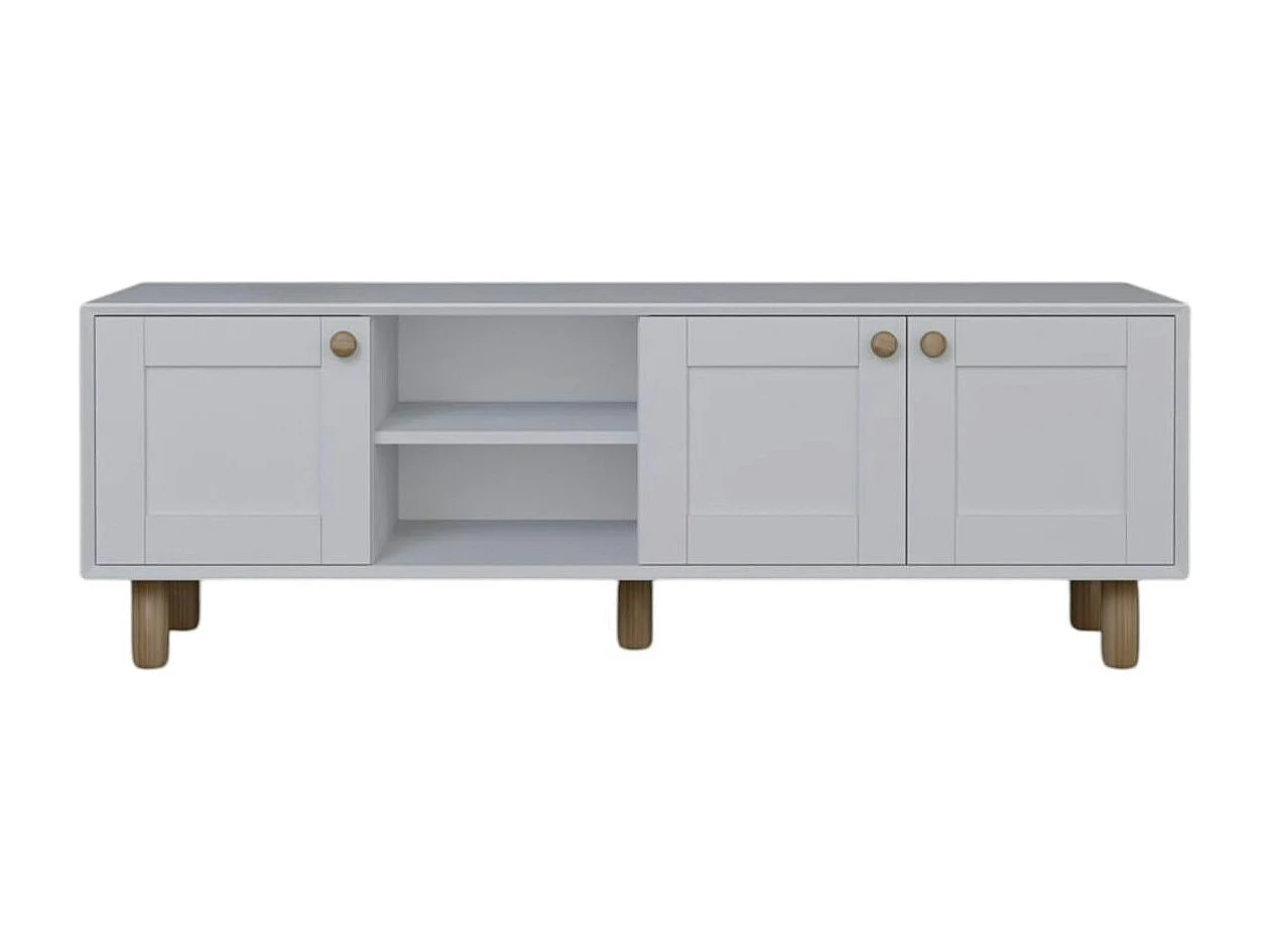 Meuble TV blanc, 3 portes à cadre et 2 niches VAREN