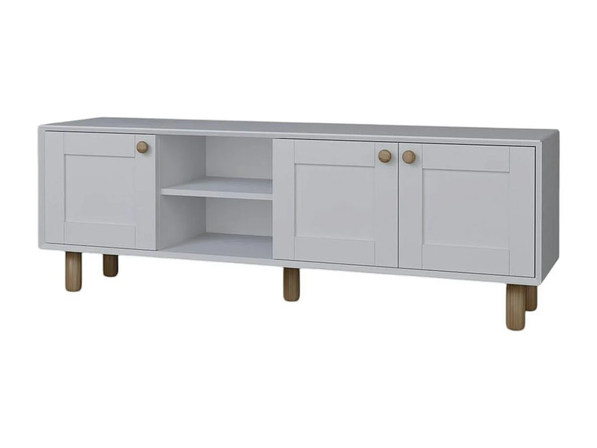 Meuble TV blanc, 3 portes à cadre et 2 niches VAREN