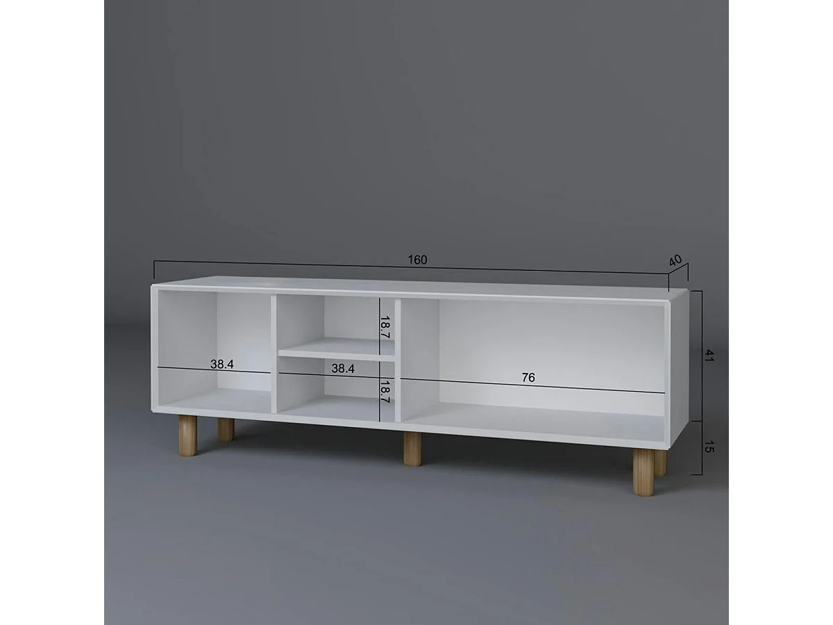 Meuble TV blanc, 3 portes à cadre et 2 niches VAREN