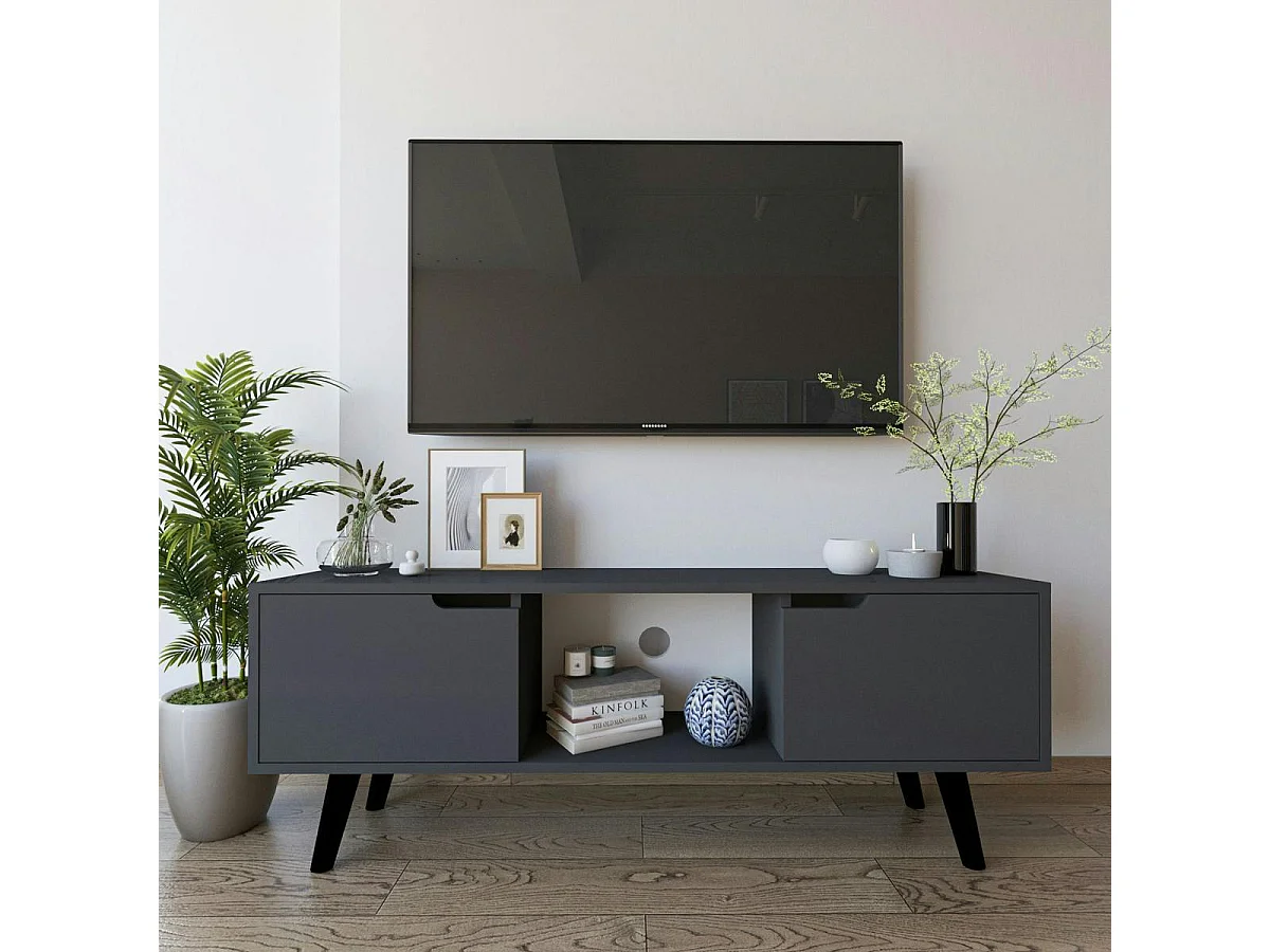 Petit meuble TV 2 portes anthracite poignées intégrées MARFA