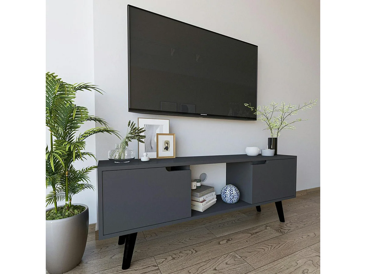 Petit meuble TV 2 portes anthracite poignées intégrées MARFA