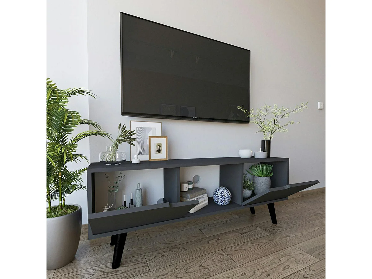 Petit meuble TV 2 portes anthracite poignées intégrées MARFA