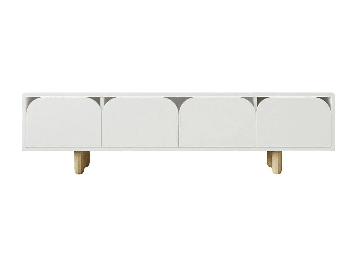 Meuble TV blanc avec rangement, 4 portes courbes VAREN