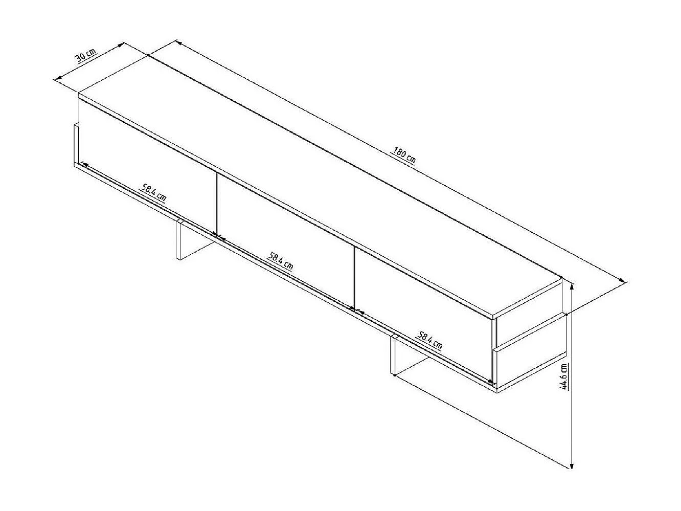 Meuble TV design blanc 3 portes striées et cadre clair MARFA