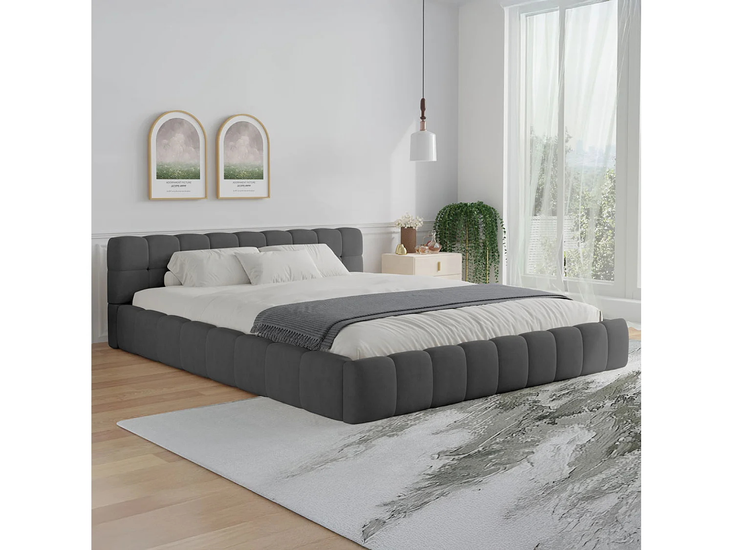 Lit nuage 160x200cm en velours gris KANSAS