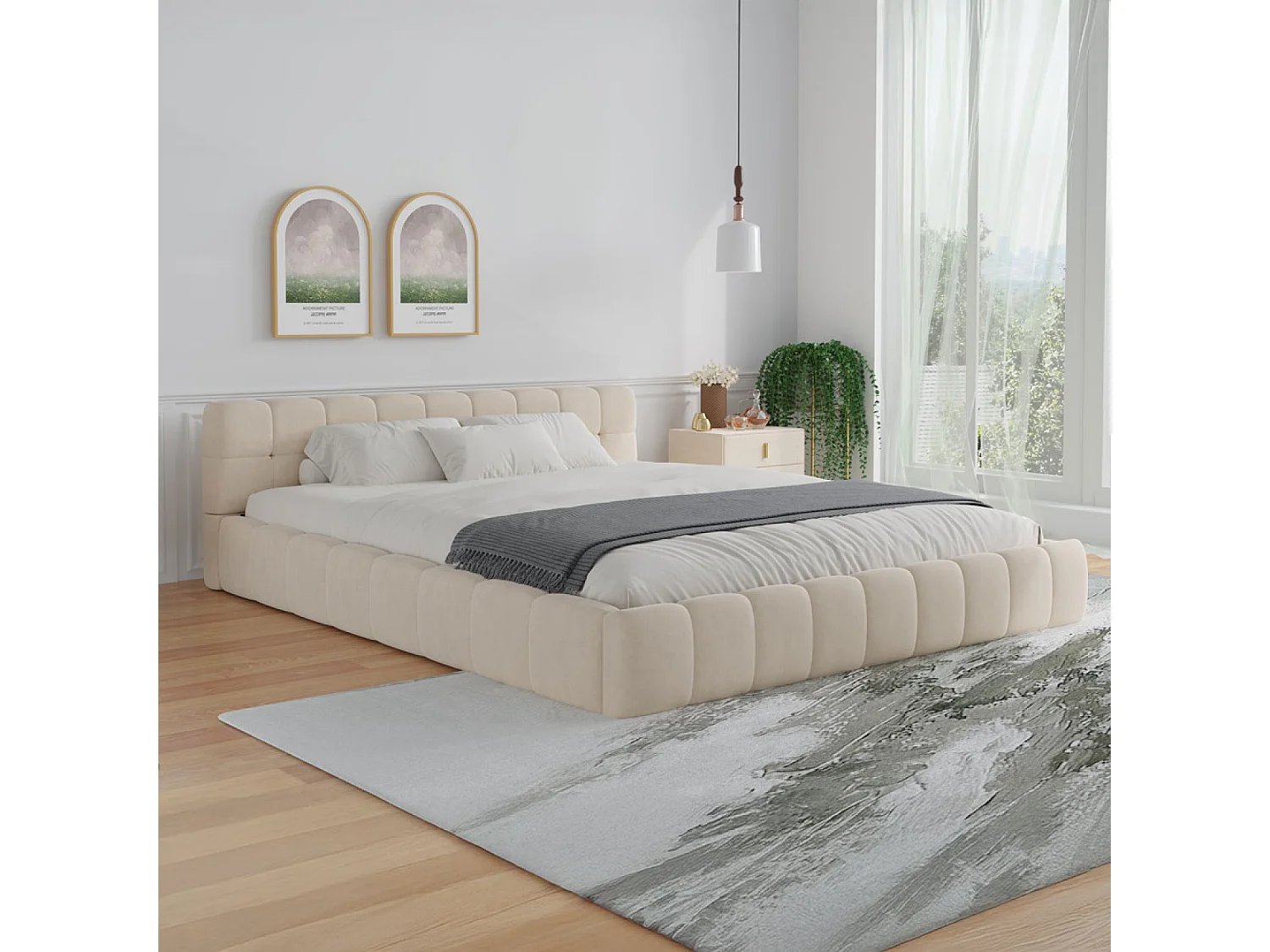 Lit nuage 140x190cm en velours beige KANSAS