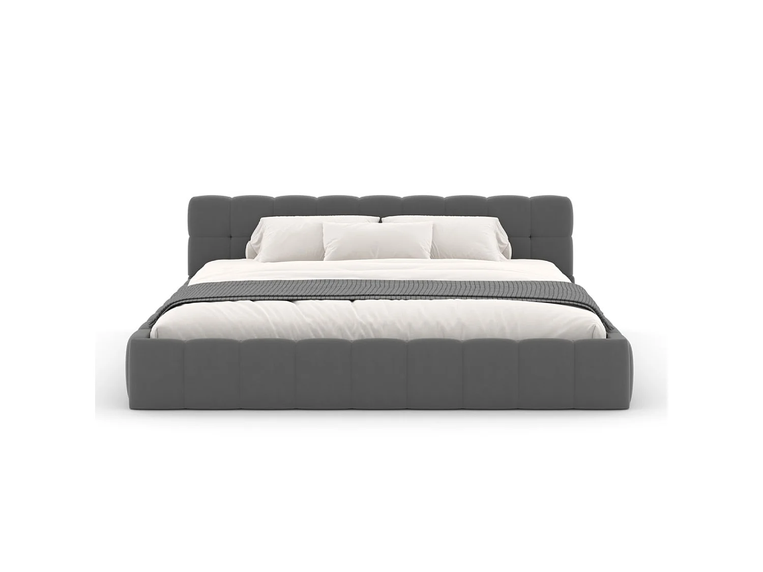 Lit style nuage 140x190cm en velours gris KANSAS