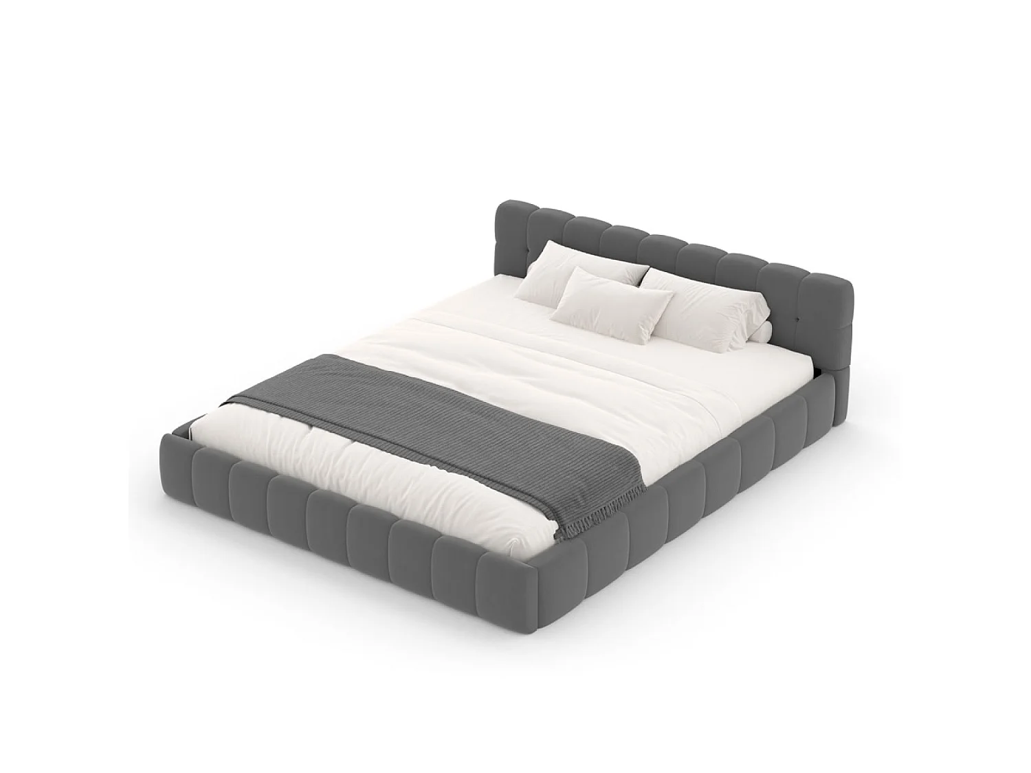 Lit style nuage 140x190cm en velours gris KANSAS