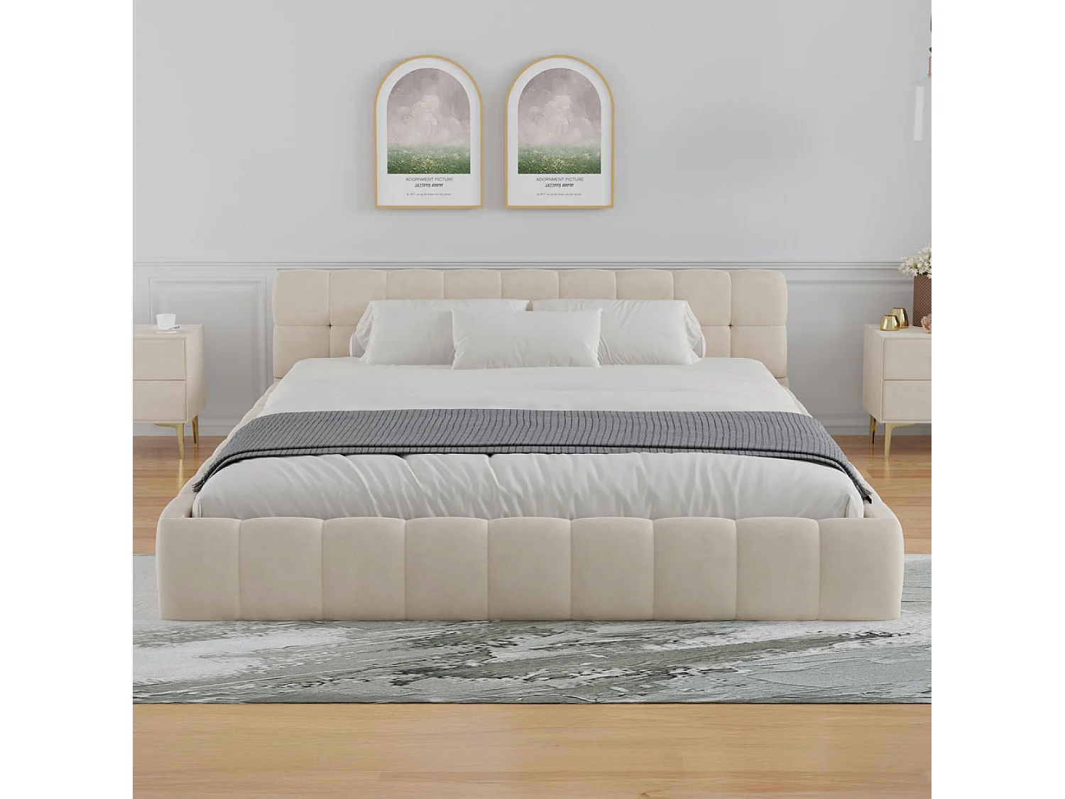 Lit nuage 160x200cm en velours beige KANSAS