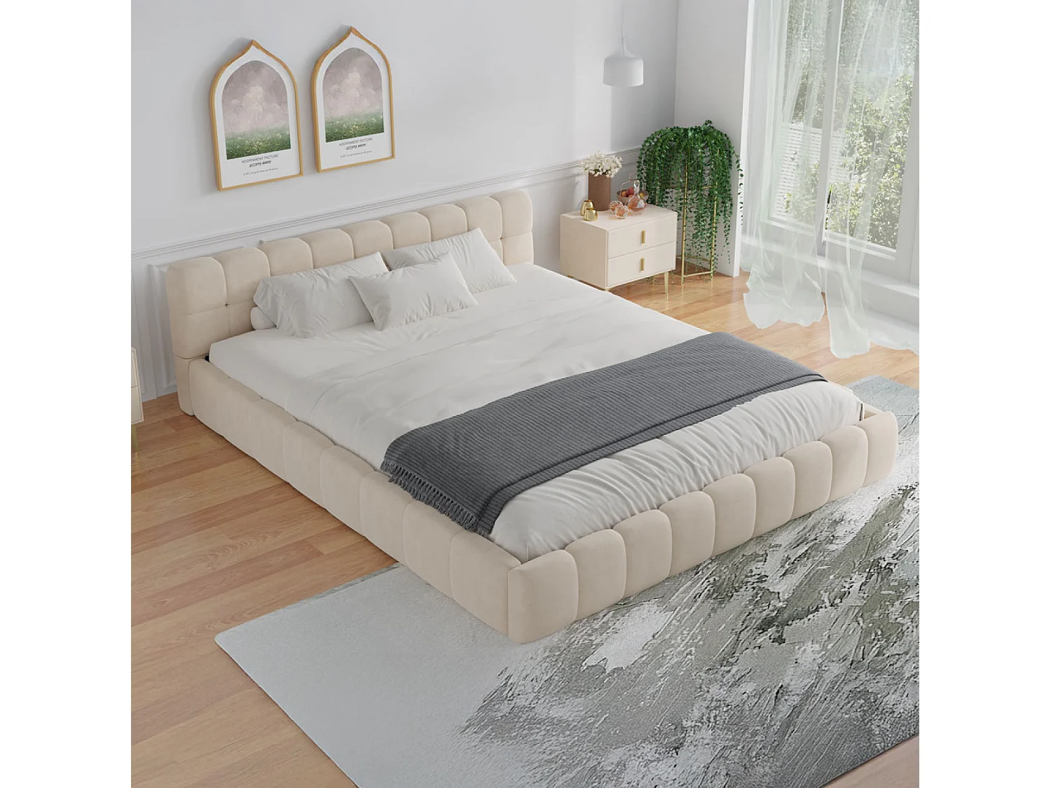 Lit nuage 160x200cm en velours beige KANSAS