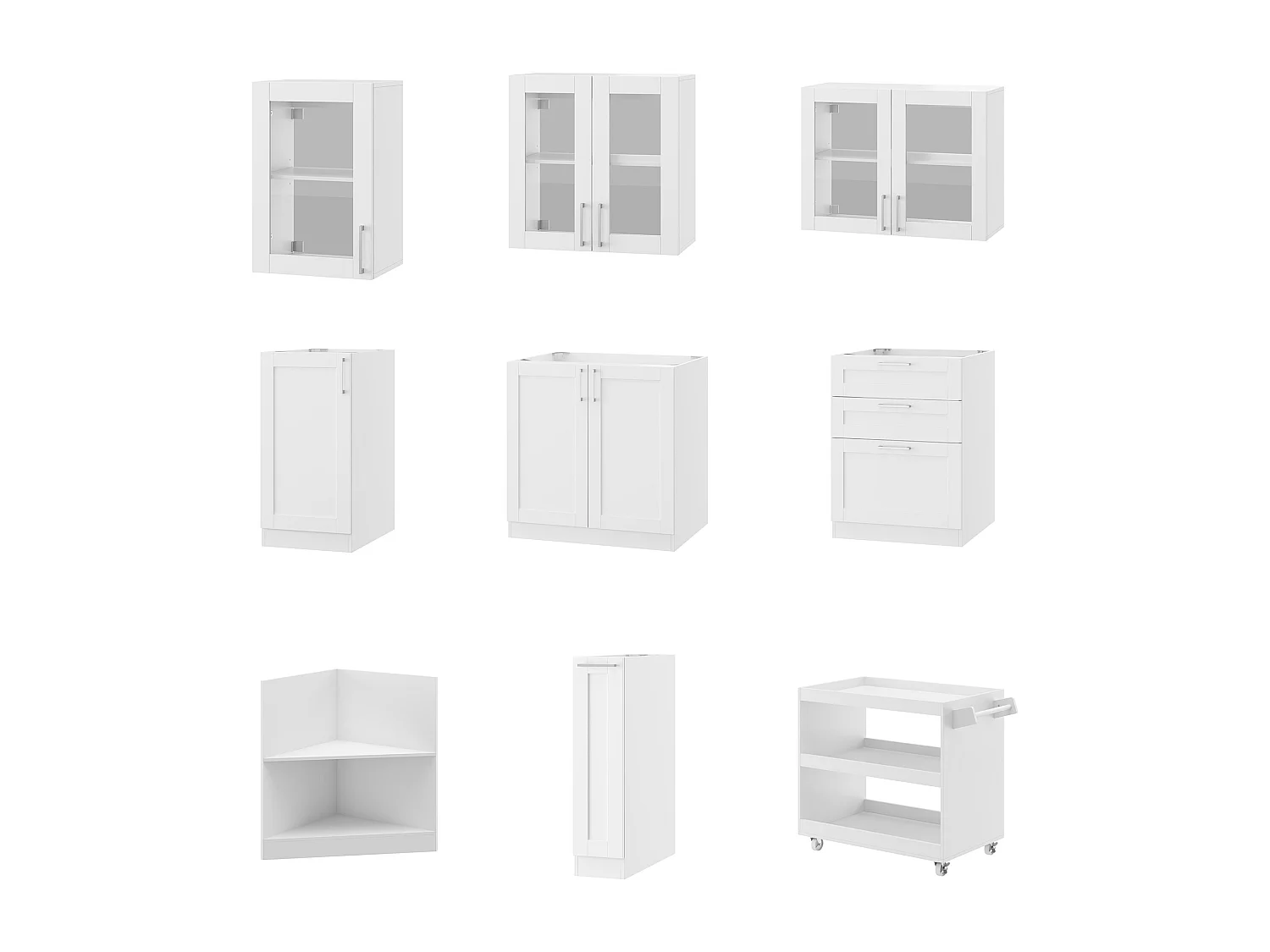 Cuisine Complète en Linéaire Sans plan de travail, 8 éléments ,220x61.5x81.5, Blanc