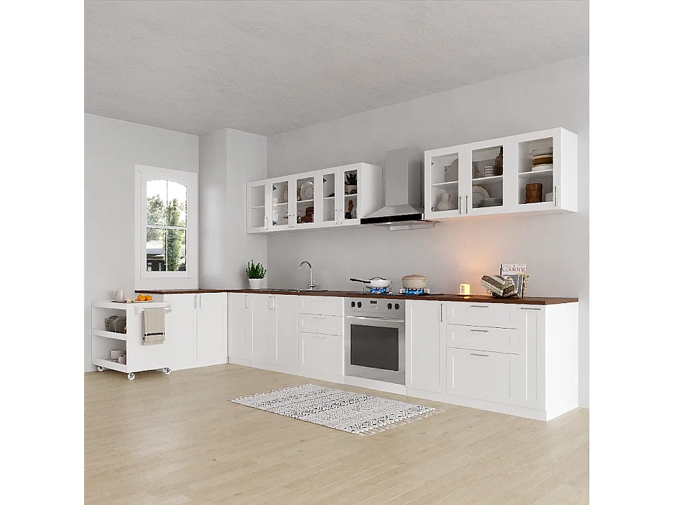 Cuisine Complète d’angle Sans plan de travail, 13 éléments ,300x133, Blanc